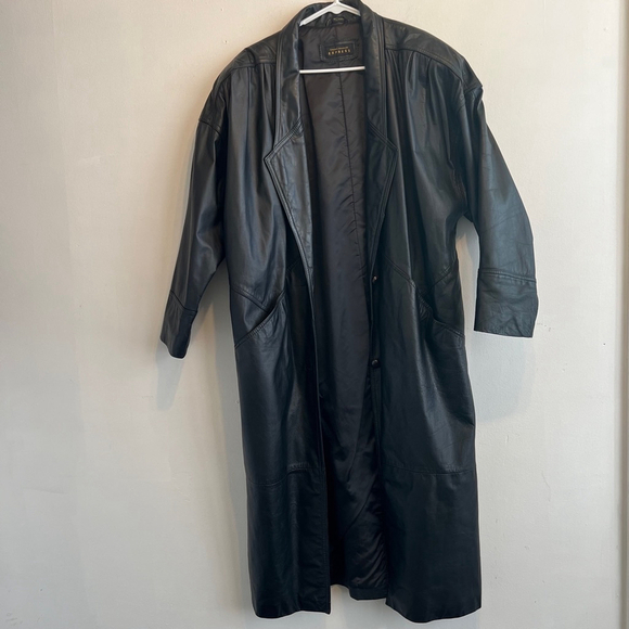 Women's vintage Express Leather Coat, Black, Size L - Picture 1 of 16